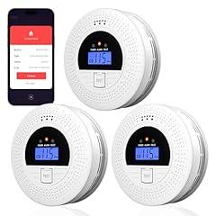 WiFi Smoke and CO Detector 3-Pack | Smart APP Alert & Real-Time LCD Display 85dB Loud Alarm, Phone Notifications, Easy Install, Battery Powered for Bedroom/Kitchen/Living Room