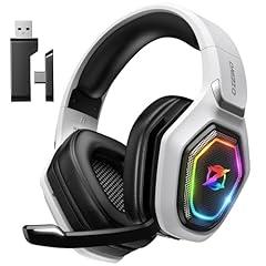 Ozeino Wireless Gaming Headset for Ps5, Ps4, Switch, Ultra Stable 2.4GHz USB & Type-C, Bluetooth 5.3 Gaming Headphones with Flip Mic, 40+Hr Battery Gamer Headset for PC, Laptop, Mobile, Mac(White)