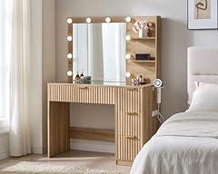 Amerlife Vanity Desk with Mirror and LED Lights