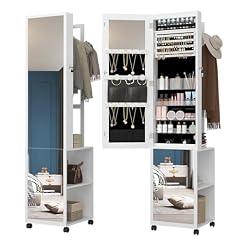 Hzuaneri Jewelry Cabinet Armoire with Mirror and Garment Rack