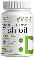 Deal Supplement Omega 3 Fish Oil, 3000mg, Lemon Flavored