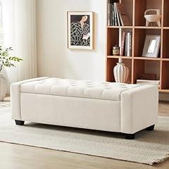 Huatean Home Beige Upholstered Storage Ottoman Bench