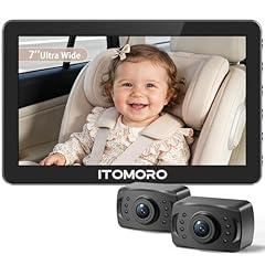 Itomoro Rear Facing Mirrors, 2 Kids Baby Car Camera, 7'' Ultra Wide 1080P HD Display with 2 IR Night Vision Cameras, 150° Wide Angle, 360° Rotatable, Easy Install