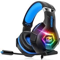 Ozeino Gaming Headset for Ps5 Ps4 PC, Over Ear Gaming Headphones with Noise Cancelling Microphone RGB Light, Deep Bass Stereo Sound Headset for Xbox Series X/S, Switch, Laptop, Mac, Phone Blue
