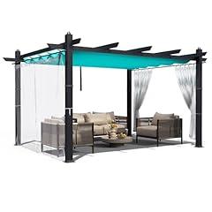 10x13 Ft Aluminum Pergola with Retractable Canopy and Netting, Modern Outdoor Patio Shade Shelter with Wood-Look Frame, Ideal for Backyard, Deck, or Porch