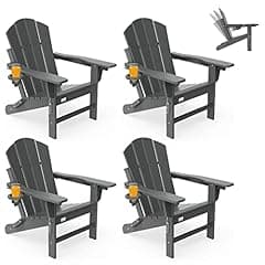 Mdeam Folding Adirondack Chairs, Adjustable, Set of 4, Grey