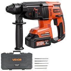 VEVOR 20V Brushless Cordless Hammer Drill, Lithium-Ion 1.1 Inch Rotary Hammer Driver, SDS-Plus Electric Lightweight Power Tool Kit with Battery and Charger, 4 Functions, 1200 RPM, 5300 BPM