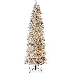 Flocked Pencil Christmas Tree, Pre-Lit, 12ft, Warm White Lights