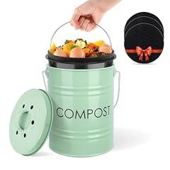 Vipush Compost Bin Kitchen Countertop Composter with lid – Small Compost ContainerI Includes Inner Compost Bucket Liner & Charcoal Filter, Green
