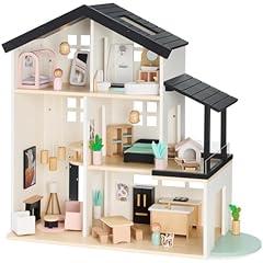 Wooden Dollhouse with Accessories Playset