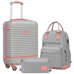 Coolife Gray and Pink Luggage Set