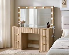 Amerlife Vanity Desk with Mirror and LED Lights
