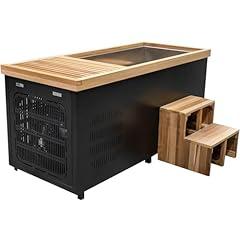 AURGOD Cold Plunge Tub with 1.5HP Chiller, 600L Cold and Hot System, Canadian Red Cedar- WiFi - Filter - Ozone/UV, Stainless Steel Base, with Tub Lid, Wood Seat and Stool, Black Steel Frame(37-104℉)