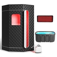 Upgraded Infrared Sauna Box with Red Light Therapy Steam Sauna with Ice Bath Tub Portable Sauna for Home and Cold Plunge Tub for Athletes Personal Home Spa Contrast Therapy (Pentagon)