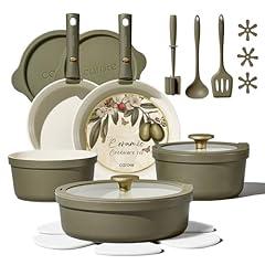 Carote Ceramic Cookware Set, Olive Green
