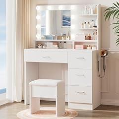 LivelyGlow White Makeup Vanity Set with Mirror