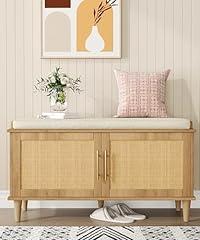 Akxomel Rattan Shoe Storage Bench with Cushion