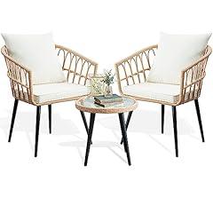 PORWEY 3 Piece Outdoor Wicker Bistro Set