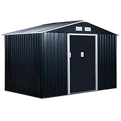 Outsunny 9' x 6' Outdoor Storage Shed, Garden Tool Metal Shed with Foundation Kit, Double Lockable Door, Air Vents and Sloping Roof, for Backyard, Patio, Lawn, Dark Gray