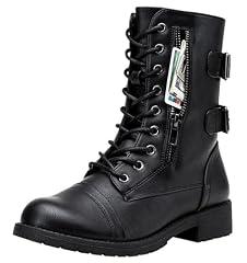 Vepose Women's Black Lace Up Combat Boots