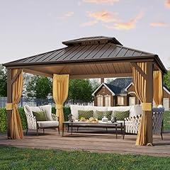 YOLENY Hardtop Metal Gazebo with Curtains