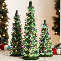 Ceramic Christmas Trees Set with Multicolor LED Lights