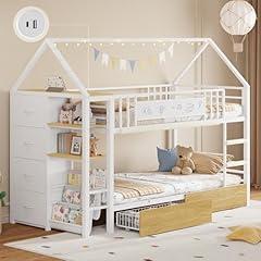 Twin Bunk Bed with Storage and Lights