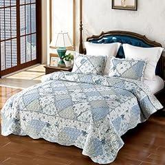 VIVILINEN Oversized King Blue Floral Quilt Set