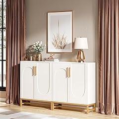 Tribesigns White Modern Buffet Cabinet with Adjustable Shelves