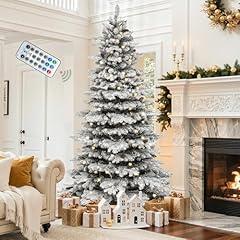 DWVO Snowy Pencil Christmas Tree with Lights