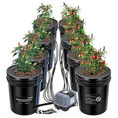 VIVOSUN DWC Hydroponics Grow System with Top Drip Kit, 5-Gallon Deep Water Culture, Recirculating Drip Garden System with Multi-Purpose Air Hose, Air Pump, and Air Stone (8 Buckets + Top Drip Kit)