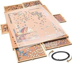 Rotating Wooden Jigsaw Puzzle Board with Drawers