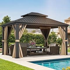 DWVO 10x12ft Hardtop Gazebo with Nettings and Curtains