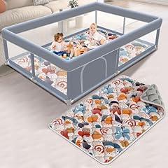 XVISHX Baby Playpen with Mat, Grey