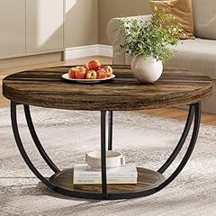 Tribesigns Round Coffee Table, Rustic Brown