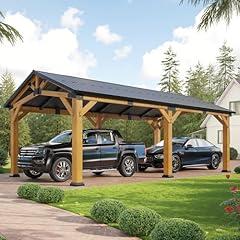 Jocisland Cedar Wood Carport Steel Roof
