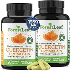 ForestLeaf Quercetin 500mg with Bromelain, Vitamin C & Stinging Nettle (Unflavored, 90 Count, Pack of 2)