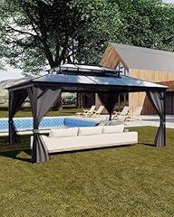 10 x 12 FT Hardtop Gazebo, Polycarbonate Double Roof Permanent Pavilion with Netting and Curtains, Aluminum Alloy Frame Outdoor Gazebo for Patio Backyard, Deck, Lawns, Gray
