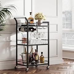 TUTOTAK Bar Cart with Mirrored Shelves BC01BK034