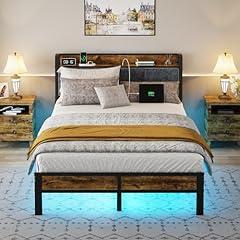 Full Bed Frame with Storage and LED Headboard