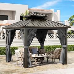 GarveeHome 10x10 Permanent Gazebo with Curtains