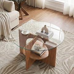 YITAHOME Walnut Glass Coffee Table