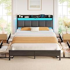 Rolanstar Queen Bed Frame with LED and Storage