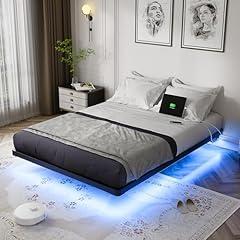 OLEVS Modern Floating Bed Frame with LED and Charging