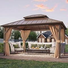 YOLENY Hardtop Metal Gazebo with Curtains