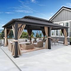 DWVO Aluminum Hardtop Gazebo with Netting and Curtain