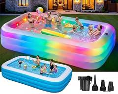 YIPYOP Inflatable Family Pool with Lights & Pump