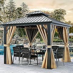 DWVO 10x10ft Hardtop Gazebo with Nettings and Curtains