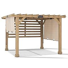 Sunjoy Cedar Pergola with Adjustable Canopy and Privacy Screen
