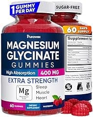 Purawex Magnesium Glycinate Gummies 400mg, 60 Raspberry Gummies